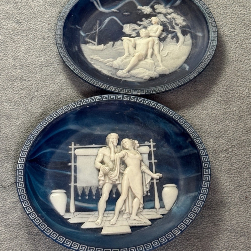Incolay Studios Voyage of Ulysses Lapis Blue Cameo Plates Set of 2 Brunettin